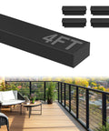 Four Foot 304 Stainless Steel Handrail With Durable Nylon End Caps For Sleek Cable Railing On Decks And Patio Stairs Built Tough As Nails To Hold Your Own Against Weather And Keep Your Deck Looking Fresh, showcasing black rail with nylon caps.