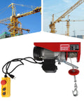 Heavy Duty 1763 Lbs Electric Winch Hoist with 39 Foot Lift Height and Pure Copper Motor, red metal body, remote control for lifting.