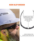 Worker wearing Skullerz Odin Safety Glasses Matte Black With Anti Fog Smoke Lens Fog Off Treatment For Clear Vision All Day