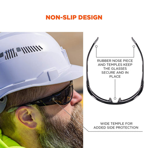 Worker wearing Skullerz Odin Safety Glasses Matte Black With Anti Fog Smoke Lens Fog Off Treatment For Clear Vision All Day
