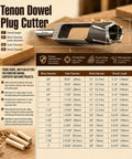 Top Shelf Wood Tenon Dowel Plug Cutter 1-1/8 Inch Heavy Duty Woodworking Drill Bit shown with dimensions and specifications.