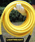 Heavy Duty Hybrid Lead In Air Hose 1/4 Inch By 10 Feet 300 Psi Kink Proof All Weather Flex Lightweight Rubber Pvc Line in hand.
