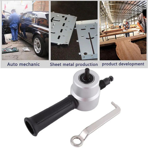 Dual Head Electric Drill Attachment Sheet Metal Cutter Nibbler Kit For DIY Enthusiasts Delivers Smooth Precise Cuts On Steel Aluminum Copper And Stainless Steel On Flat Or Curved Surfaces With Continuous Cutting, silver drill nibbler with wrench