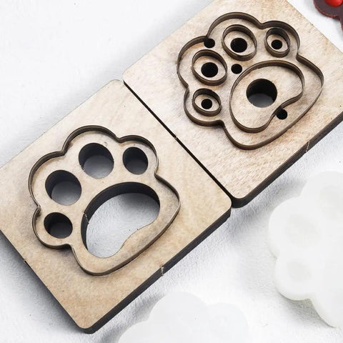 4 Piece Leather Cutting Die Set For DIY Crafts, Dog Paw And Keychain Shapes, Leather Die Cutter Molds, Wooden Frame view