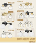 Gold Finish 2 Light Bathroom Vanity Light Over Mirror With Clear Glass Globe Shades, assortment of modern elegant bath fixtures