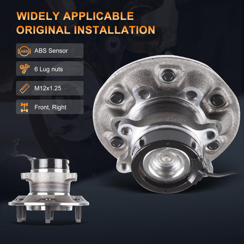 Front view of Front Wheel Hub And Bearing Assembly For 2004 2008 Chevy Colorado, 2006 2008 GMC Canyon, 2007 2008 Isuzu I 290 6 Lug 2WD With ABS Direct Fit OE Replacement Durable Front Wheel Hub Bearing Unit For A Smooth Quiet Ride.
