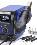 Pro Grade Hot Air Rework Station with Detachable Soldering Gun, 4 Preset Channels, Digital LED Display, 3 Nozzles, Tweezers, IC Extractor