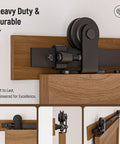 Heavy Duty 7ft Sliding Barn Door Hardware Kit For 42 Inch Doors, T-shaped steel track with black finish on wood door