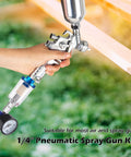 Demonstrating Universal One Quarter Inch Air Regulator Kit With Gauge For Pneumatic Spray Guns in use, hand holding spray gun