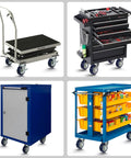 4 carts with 5 Inch Caster Wheels Set Of Four With Premium Polyurethane Tread On Polypropylene Core Half Inch Bore Double Precision Ball Bearings Heavy Duty Casters With 3200 Lbs Capacity Ideal For Carts And Dollies In Workshops And Warehouses