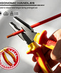 All In One Insulated Electrician Tool Set Pro Grade Workhorse For Electricians 1000V VDE Certified Screwdrivers Voltage Tester Long Nose Pliers Diagonal Cutting Pliers Water Pump Pliers For Safe Electrical Work At Home, insulated pliers cutting red wire