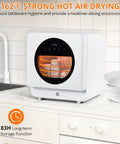 Hella Compact Countertop Dishwasher With Built In Five Liter Tank Six Custom Wash Cycles Rapid High Heat Dry responsive touch panel on kitchen countertop.
