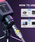 Condenser Microphone With RGB Lighting For Gaming And Streaming, Plug And Play 3.5mm XLR, setup instructions with audio interface