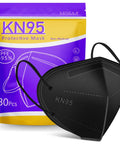 Black KN95 Face Masks 30 Pack, 5 Ply Breathable Comfort Cup Style Dust Safety Masks packaging and single mask