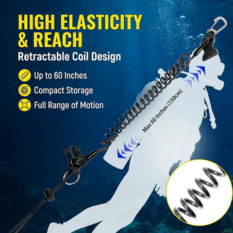 Scuba Diving Lanyard For Underwater Cameras, Anti Loss Retractable Gear Tether With Quick Release Buckle, 60 Lb Capacity