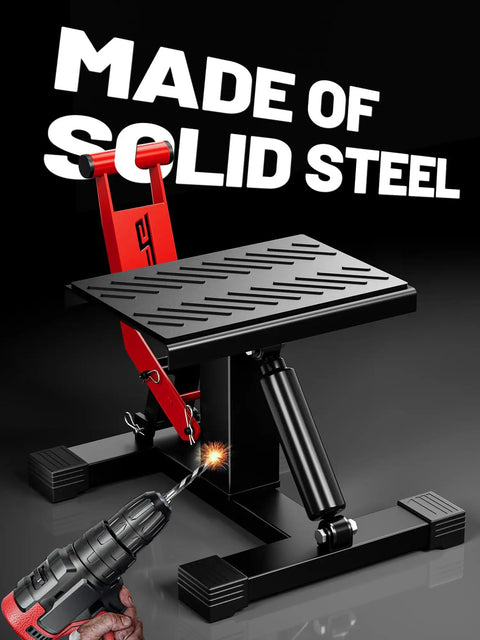 Heavy Duty Dirt Bike Stand With 1000 Lb Capacity Lift Jack Hoist Height Adjustable Table Made of solid steel with drill