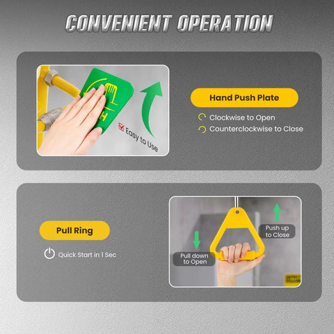 Hand operating Heavy Duty 304 Stainless Steel Emergency Shower And Eyewash Station Kit, showing push plate and pull ring details.