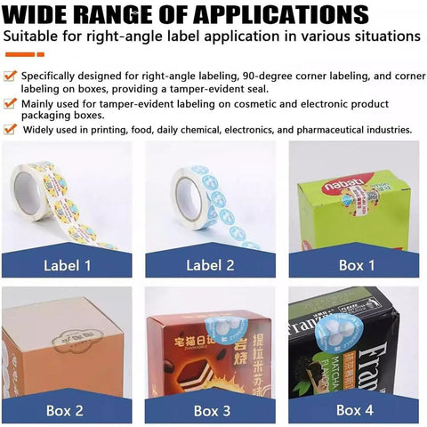Heavy Duty Semi Automatic Labeling Machine For Corner Sealing 90 Degree Angle labels on boxes and tapes for various applications.