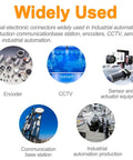 Graphic showing applications of 10 Pack M12 4 Pin Aviation Connector Female A Code IP67 Waterproof Field Assembly Plug in industrial automation