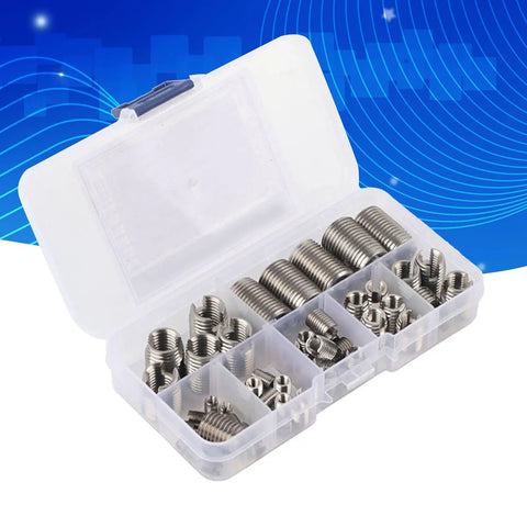 Thread Repair Kit 50 Pcs 302 Stainless Steel Inner Thread Self Tapping Inserts Set Pro Grade For Metal Bolts Damaged Threads Repair And Reinforcement Tool Tap Inserts For Heavy Duty Fastener Restoration, plastic case with inserts
