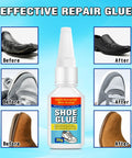 Heavy Duty Shoe Glue For Boots And Sneakers, Waterproof Bond For Leather Rubber And Fabric, 30g bottle, before and after repair images