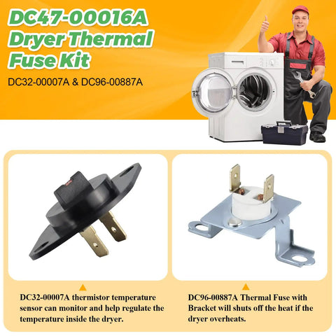 Dryer Repair Kit With Thermal Fuse Thermostat Thermistor And High Limit Thermostat For Samsung LG Kenmore Dryers DIY Fix