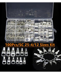 Super Cool 100 Pack SC25-4 Ring Lug Terminals Made From Real Tinned Copper For Your Battery Wires Crimp Or Solder With Ease And Zero Fuss On Any Heavy Duty Wire Setup, assorted sizes in case