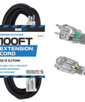 Beefy Heavy Duty Outdoor Extension Cord 100 Ft 12/3 Gauge SJTOW With 3 Prong Plug Lighted End Oil Resistant