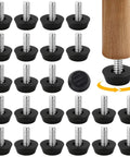 24 Pack M8 Furniture Levelers Screw In Adjustable Leveling Feet For Chairs Tables Cabinets Galvanized Iron With Black Bases Durable Leveling Feet For Floor Protection And Stability Model YY028 M8 displayed with a wooden table leg to show usage