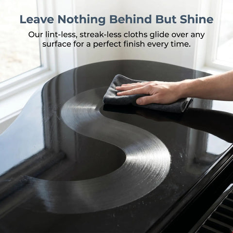 Using must-have thick reusable microfiber cloths for kitchen and car, lint free and streak free, 16 by 12 inch, wiping a surface