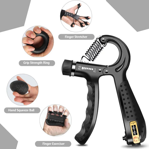 Grip Strength Kit With Counting Gauge, Adjustable Finger Trainers, Grip Balls, Hand Grippers And Forearm Strengtheners, 5 Pack