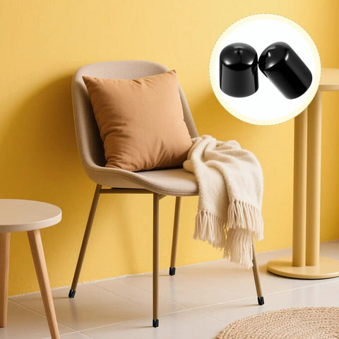Side view of 20 Pack Three Quarter Inch Rubber End Caps And Plugs For Metal Tubing on chair legs in beige room