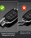 Rock Solid Titanium D Ring Keyholder With Hella Secure Crossbar Mount For Thick Car Ignition Fobs Pocket Knives And Daily EDC Essentials Featuring Smooth Sandblasted Finish, showing installation comparison.