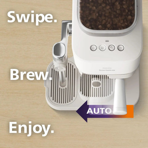 Bean To Cup Espresso Maker Featuring A Built In Grinder And Auto Milk Frother Delivering Thick Microfoam With A Rock Solid 16 Bar Pump on kitchen counter.