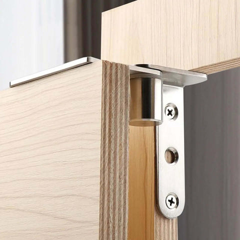 Heavy Duty 270 Degree Cabinet Pivot Hinge, 4 Inch Shaft Fittings, Solid Steel, installed on wooden bookcase door