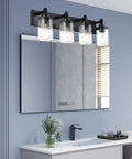 4 Light Vanity Light Fixtures For Bathroom Black Over Mirror Farmhouse Style Wall Lamps With Seeded Glass Shades For Living Room
