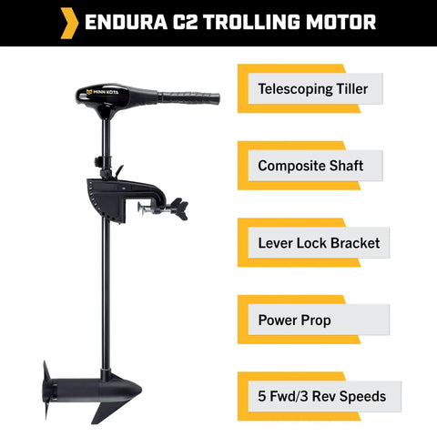Endura C2 Transom Mount Electric Trolling Motor With 40 Lb Thrust 36 Inch Shaft For Freshwater Fishing And All Day Power On The Water Built For Smooth Quiet Operation With Easy Tiller And Reliable Battery Meter