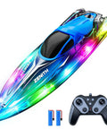 Remote Control Boat With LED Lights For Kids And Adults, 2.4GHz Waterproof Speed Boat for Pools And Lakes with controller