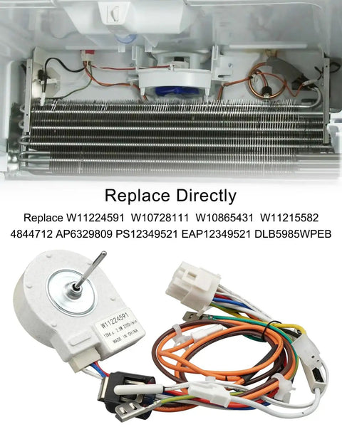 Premium Refrigerator Evaporator Fan Motor No Sweat Install For Whirlpool Maytag KitchenAid Heavy Duty Quiet Cooling Replacement Part Top Drawer Chill Performance