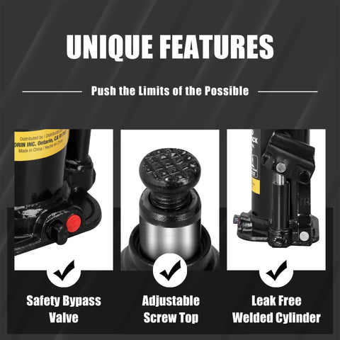 Torin 20-ton hydraulic bottle jack, black; heavy-duty automotive jack with safety bypass valve
