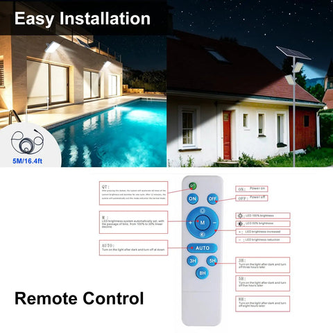Two Pack 300W Solar Flood Lights Outdoor Security Lamps With 24,000 Lumens LED, IP67 Waterproof with remote control and night use