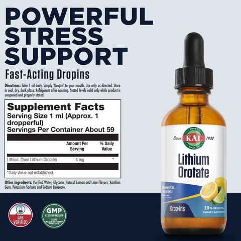 Liquid Lithium Orotate Dropins Chelated For Mood And Relaxation Support With Natural Lemon Lime Flavor 2 Oz Bottle About 60 Servings