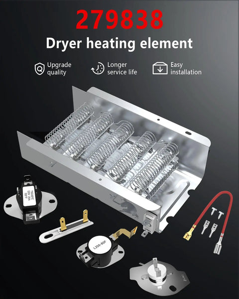 279838 Dryer Heating Element Replacement For Maytag Kenmore Amana Roper Admiral Ned4655ew1 with fuses and thermostats
