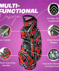 Monaco Collection 14 Way Ladies Golf Bag With Insulated Cooler Pocket Lightweight Cart Bag Rain Hood Red Roses Floral Design