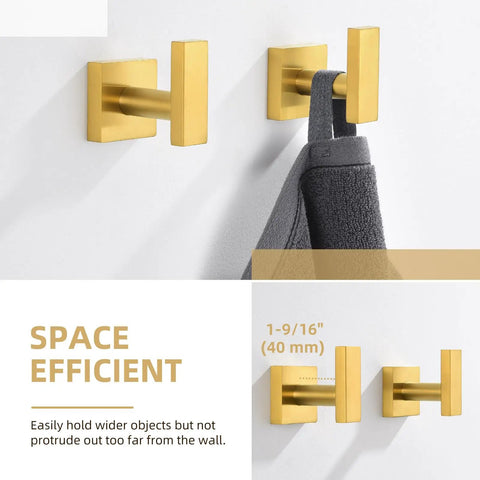 Brushed Dark Gold Towel Hooks For Bathroom Stainless Steel Wall Mount Square Robe Coat Hangers with towel hanging