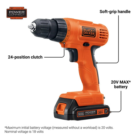 20V Cordless Power Drill Driver Kit With 30 Piece Bit Set Battery And Charger Included Soft Grip Handle 24 Position Clutch For Precise Driving And Screwdriving Great For DIY Projects