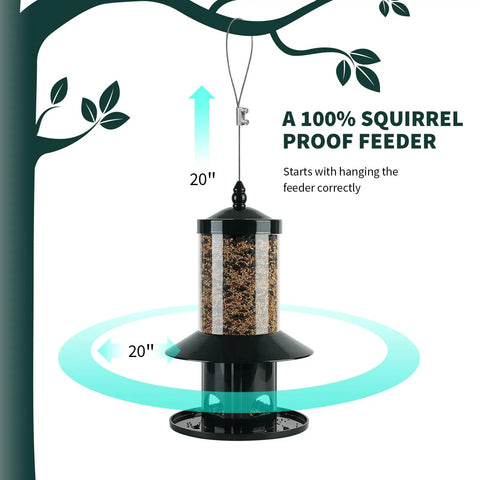 Ultimate Squirrel Proof Bird Feeder With 360 Degree Perch Tray For Outdoor Hanging Use Weather Resistant Rainproof Roof