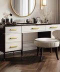 Ten Pack Brass Gold Solid Square Cabinet Pulls And Drawer Handles For Kitchen Cabinets Cupboards And Dressers Three And Three Quarters Inch Length Bar Width About Half Inch Ninety Six Millimeter Center To Center Mount Durable Solid Metal Hardware on white desk drawers