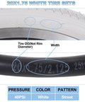 Two Pack 20x1.75 White Bike Tires And Tubes Set with size details, 47-406 compatible, showing pressure, color, and pattern.