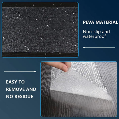 Non Slip Stair Treads 4x24 Inches, 15 Pack Transparent Anti Slip Strips showing waterproof PEVA material and easy removal feature